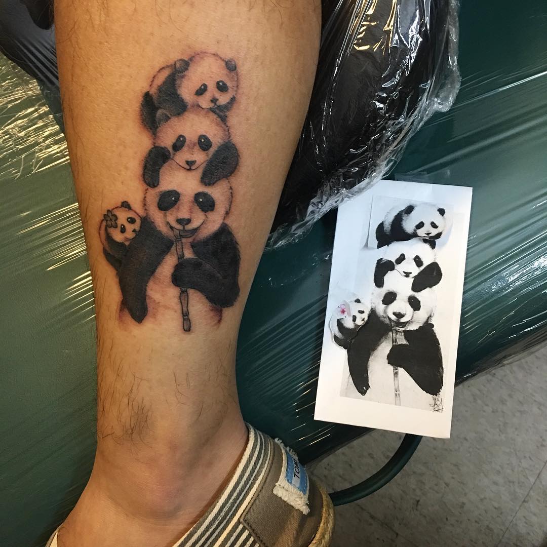 苍先生小腿熊猫纹身图案