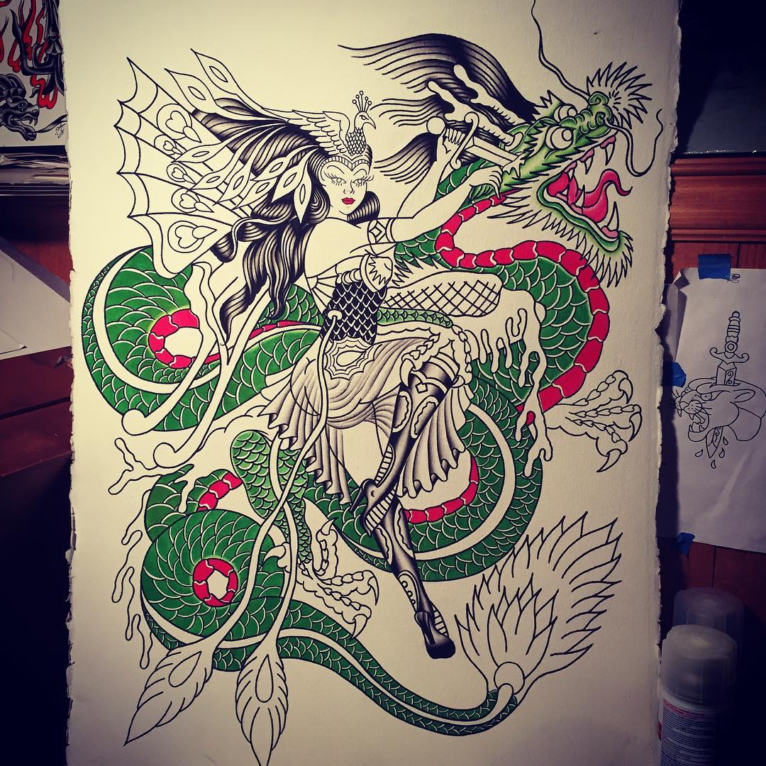 搞动画设计的雍先生美女龙纹身手稿