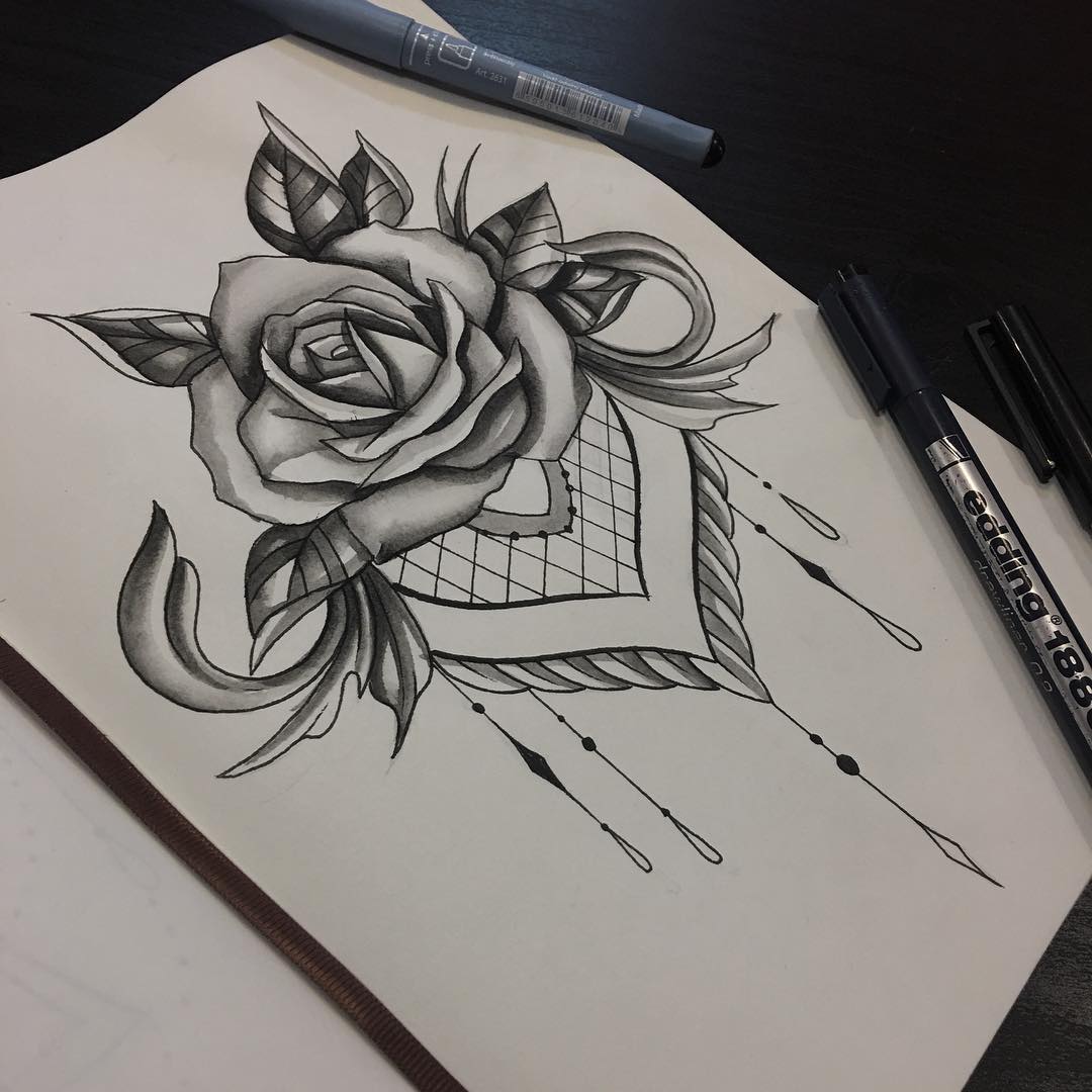 梵花玫瑰纹身手稿