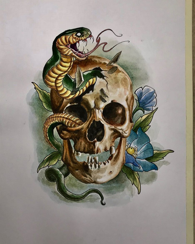 骷髅蛇纹身手稿