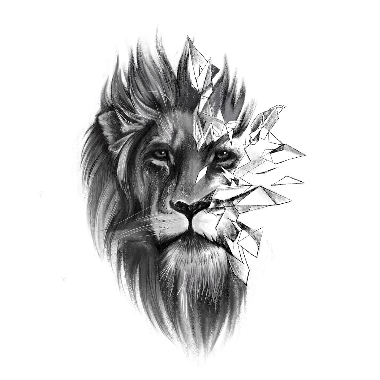 狮子纹身含义寓意 36幅狮子纹身手稿,效果图