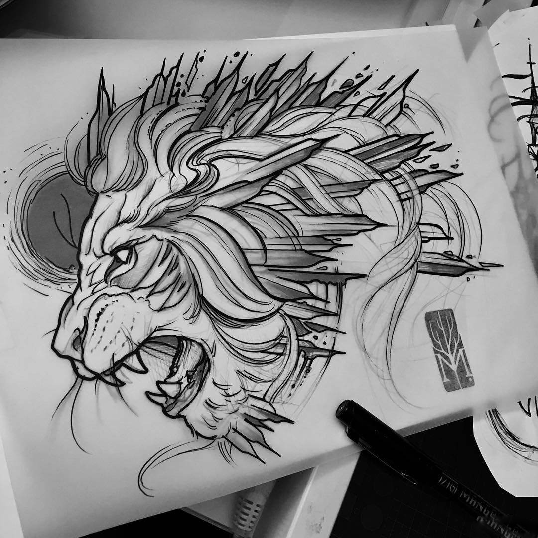 狮子纹身稿插画|插画|商业插画|homer_ - 原创作品 - 站酷 (ZCOOL)