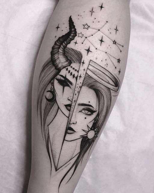 双子星座天使与魔鬼的纹身图案
